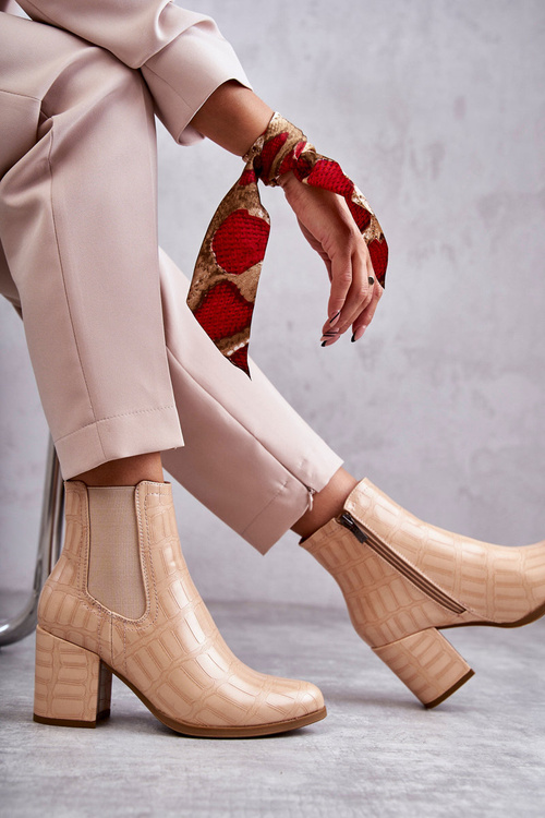 Wężowe Skórzane Botki La.Fi 260038BE-XC Beżowe