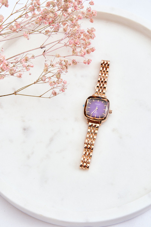 Modny Zegarek Z Różową Tarczą ERNEST Różowe Złoto