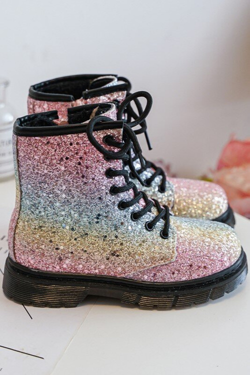 Dziecięce Brokatowe Botki Ocieplane z Suwakiem Multikolor Saussa