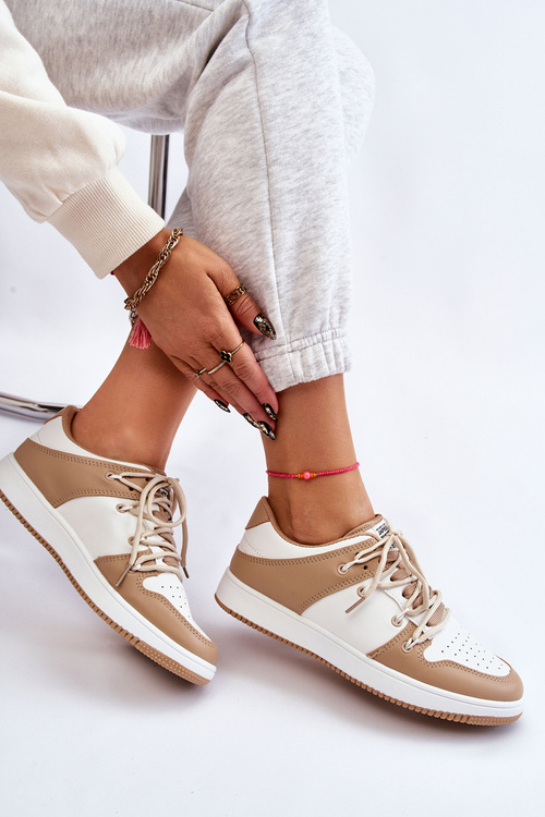 Damskie Klasyczne Buty Sportowe Podwójnie Sznurowane Biało-Beżowe Jella