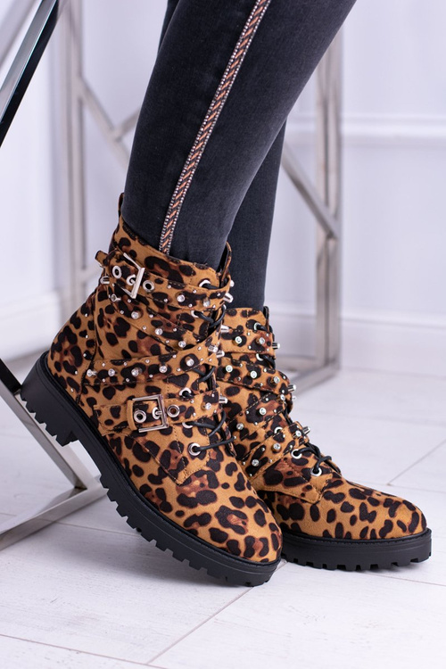Damskie Botki Wysokie Trapery W Panterkę Albere