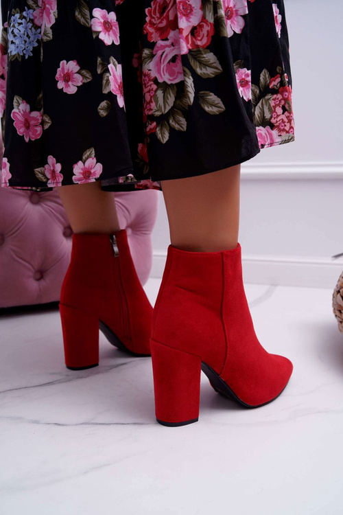 Botki Damskie na Słupku Zamszowe Czerwone Sharks