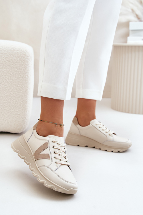 Skórzane Buty Sportowe Damskie Vinceza 7918 Beżowe