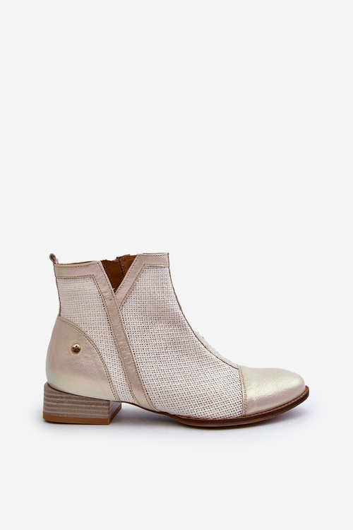 Skórzane Botki Damskie Na Niskim Obcasie Maciejka 06397-22 Jasnobeżowe