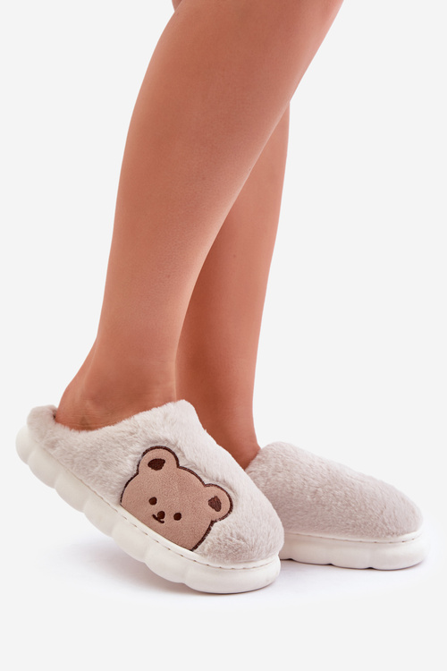 Futrzane Kapcie Damskie Misie Beżowe Firedi