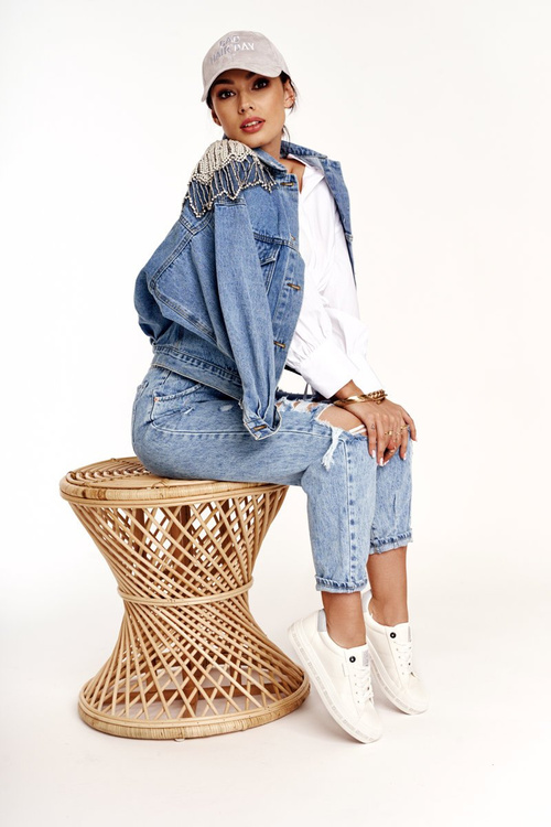 Damskie Skórzane Tenisówki Logowana Podeszwa Big Star GG274194 Białe