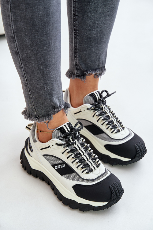 Skórzane Sneakersy Damskie Na Platformie Big Star OO274A220 HI-POLY SYSTEM Biało-Czarne