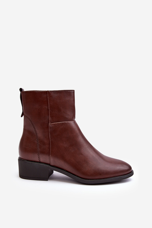 Damskie Skórzane Botki Na Suwak Brązowe Semotti