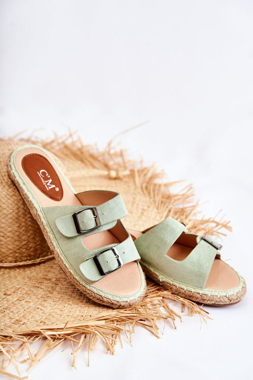 Klasyczne Zamszowe Klapki Damskie Zielone Casilda