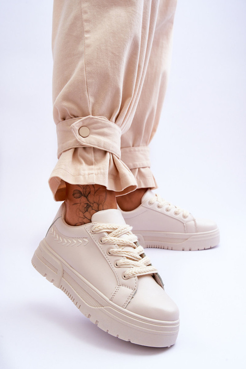 Wygodne Damskie Buty Sportowe Na Platformie Beżowe Devan