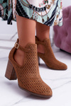 Botki Damskie Na Obcasie Wiosenne Ażurowe Camel GoodDay