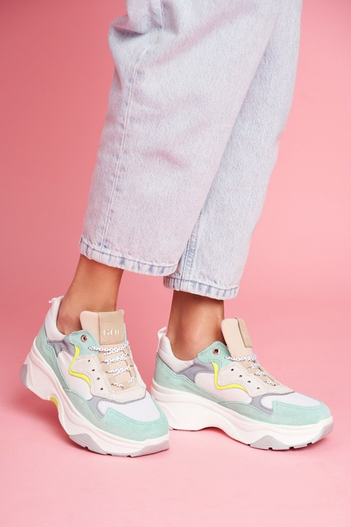 Damskie Sportowe Skórzane Obuwie GOE Biało Miętowe FF2N3011