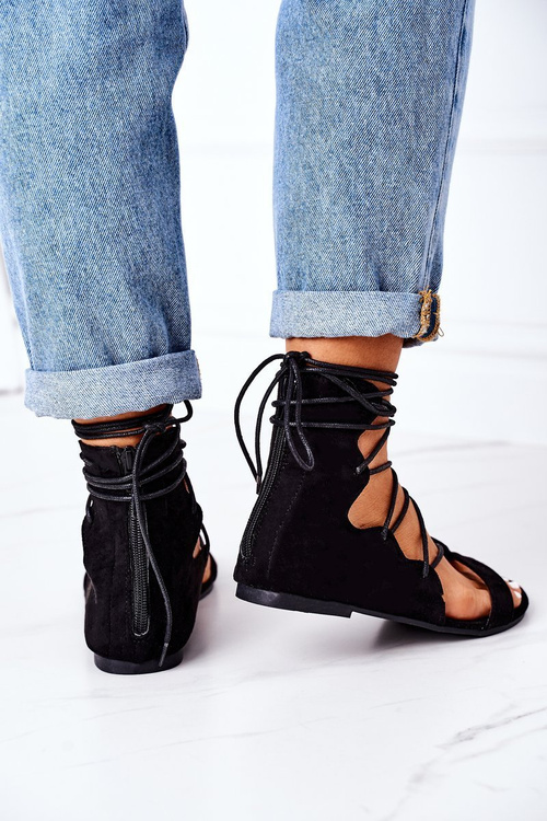 Wiązane Sandały Gladiatorki Lu Boo Czarne