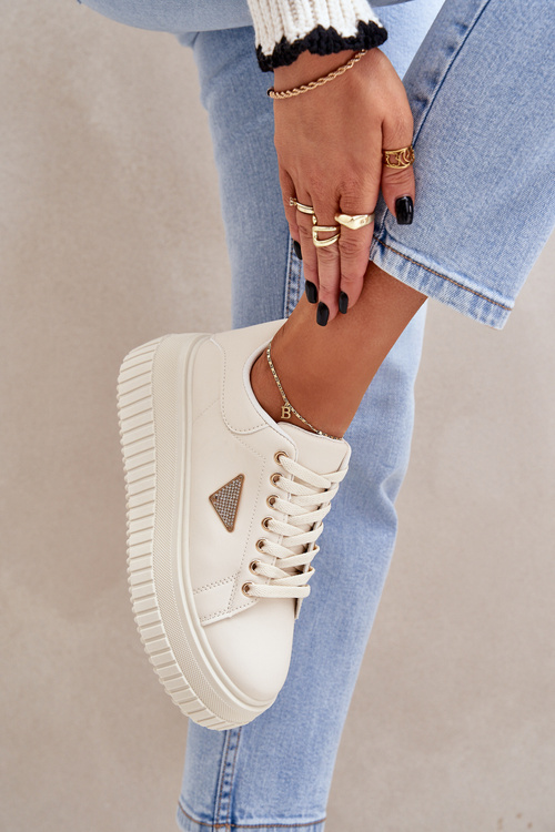 Stylowe Sneakersy Na Masywnej Platformie Jasnobeżowe Vallexia