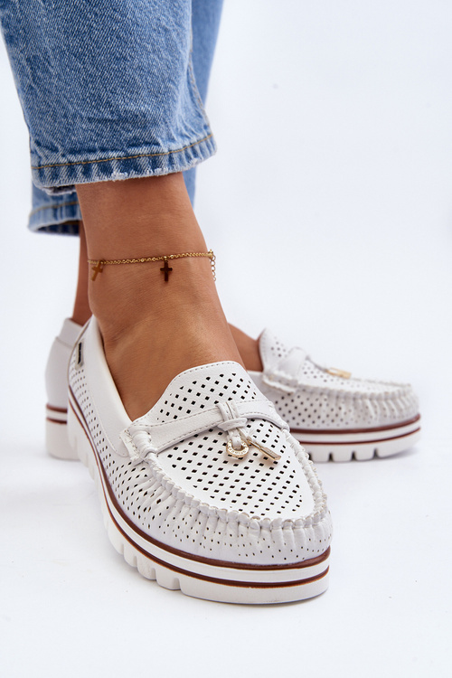 Damskie Ażurowe Mokasyny Białe Twista