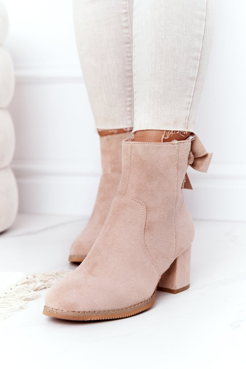 Damskie Ocieplane Botki Na Słupku Beżowe Kayla