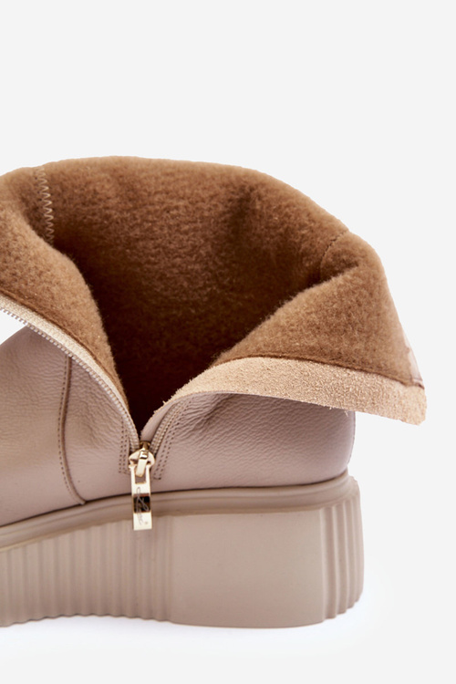 Damskie Skórzane Botki Na Platformie Beżowe Lemar Jenefer