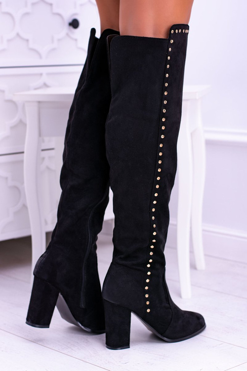 Czarne Zamszowe Kozaki Muszkieterki Portoso