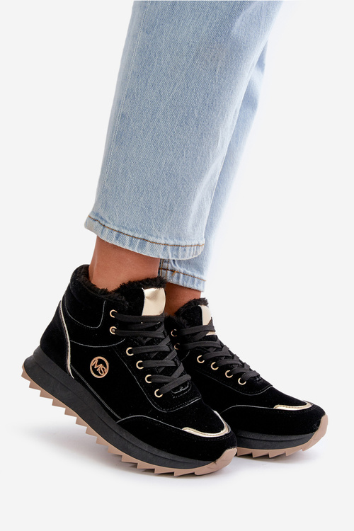 Botki Buty Sportowe Damskie Ocieplane Na Platformie Czarne Ariatte