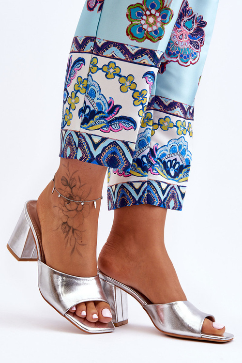 Damskie Skórzane Klasyczne Klapki Srebrne Loara