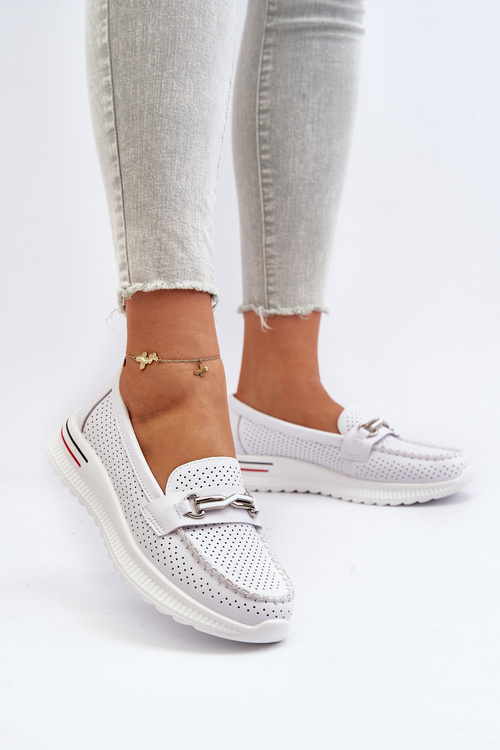 Skórzane Mokasyny Damskie Białe Veridinna