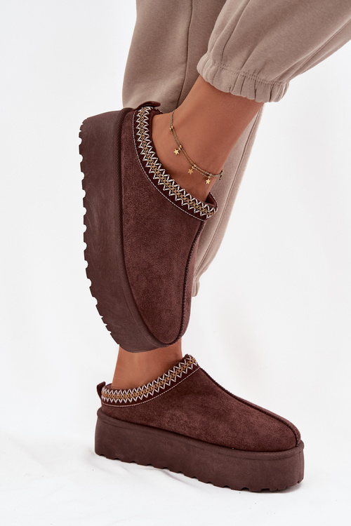 Śniegowce Damskie Z Ozdobnym Haftem Czekoladowe Jenira