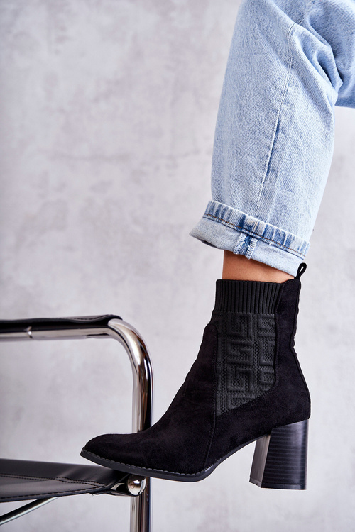 Damskie Zamszowe Botki Ze Skarpetą Czarne Montes