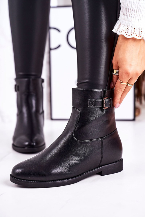 Damskie Ocieplane Botki Z Klamrą Czarne Halfway