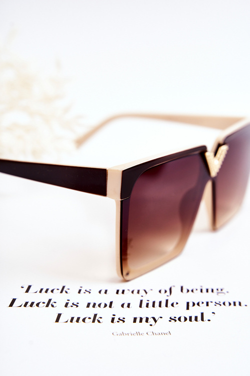 Kwadratowe Okulary Przeciwsłoneczne V130044 Brązowo-Beżowe