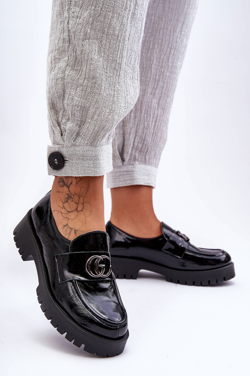 Damskie Półbuty Skórzane Z Ozdobą Czarne Rosefalls