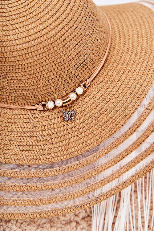 Damski Kapelusz Z Ozdobnym Paskiem Brązowy Carra