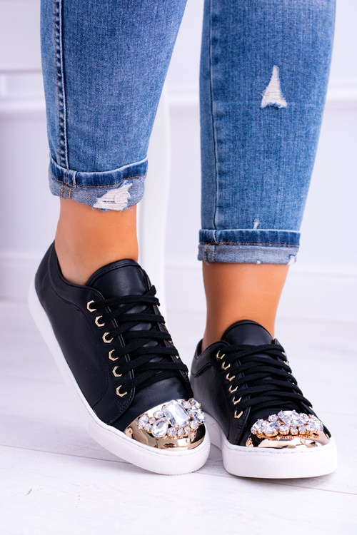 Lu Boo Czarne Trampki z Błyszczącymi Kryształami