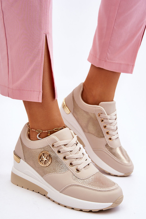 Modne Sneakersy Na Koturnie Beżowe Jaliyah