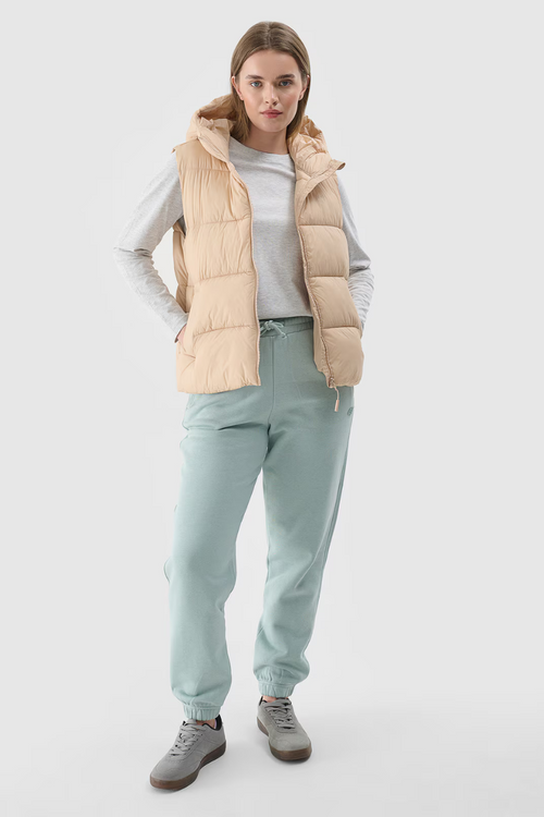 Bezrękawnik Damski Puchowy Z Kapturem 4F 4FWAW24TVJAF141-83S Beżowy