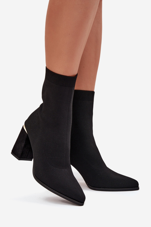 Materiałowe Wsuwane Botki Damskie Na Słupku Czarne Virelle