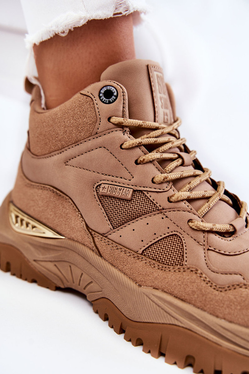 Damskie Wysokie Buty Sportowe Memory Foam System Big Star KK274355 Beżowe