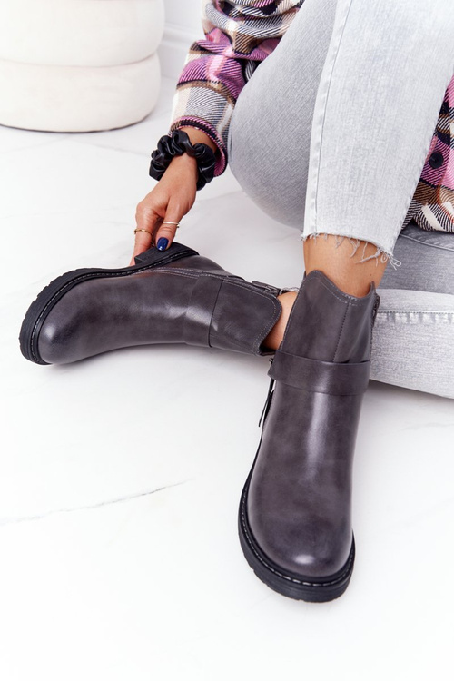 Damskie Ocieplane Botki Workery Szare Alivia