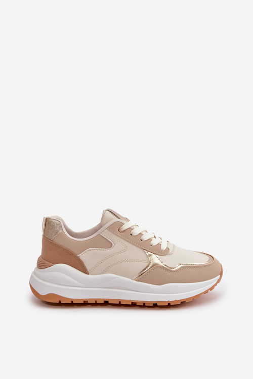 Sneakersy Damskie Na Platformie Z Eko Skóry Beżowe Issatta