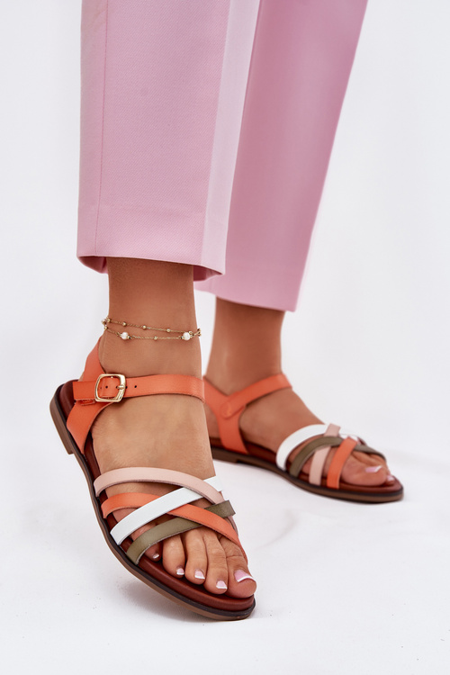 Damskie Sandały Z Przeplatającymi Się Paskami Sergio Leone SK090H Pomarańczowe