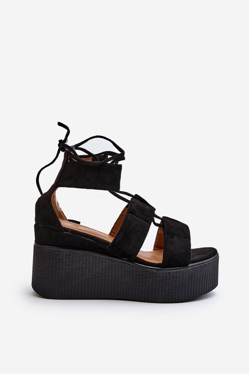 Sandały Damskie Wiązane Czarne Helavi