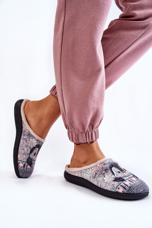 Damskie Domowe Klapki Papcie Pingwiny Inblu EC-81-025 Szare