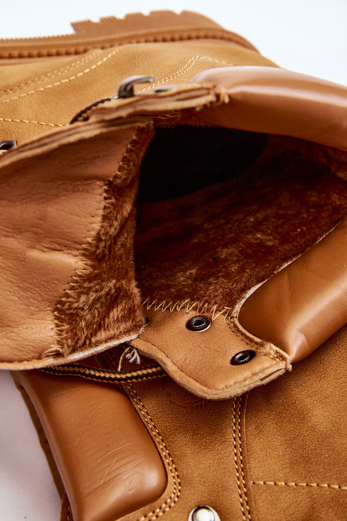 Damskie Ocieplane Botki Trapery Sznurowane Camel Halfway