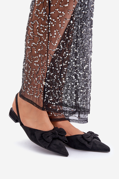 Baleriny Z Noskami Szpic I Kokardą Czarne Lotiara