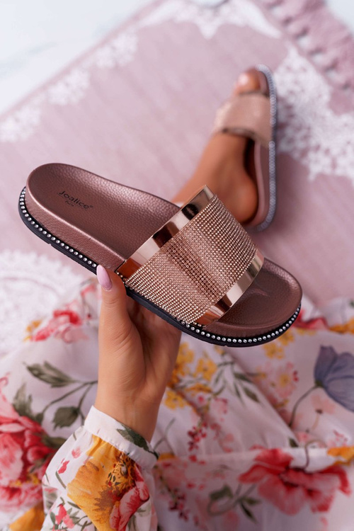 Klapki Damskie Profilowane Z Cyrkoniami Champagne Rentre