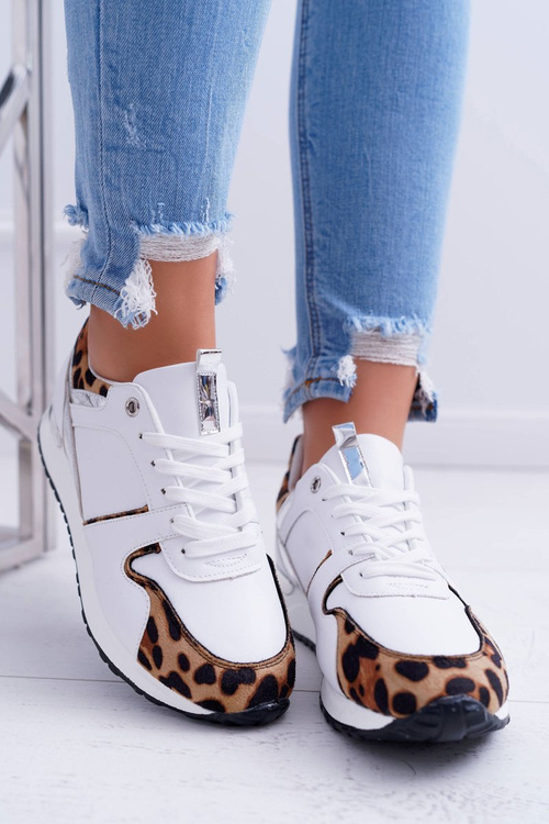 Sportowe Damskie Buty W Panterkę Białe Fippo