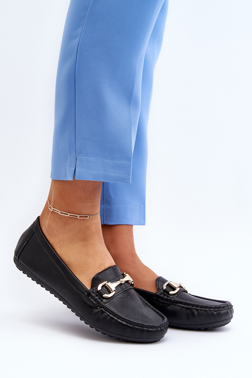 Damskie Klasyczne Mokasyny Eko Skórzane Czarne Demese