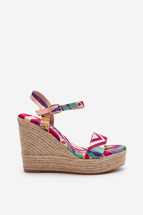 Wzorzyste Sandały Na Koturnie Z Plecionki Multikolor Anihazra