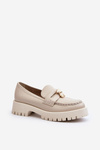 Skórzane Półbuty Mokasyny Z Misiem CheBello 4291 Jasnobeżowe
