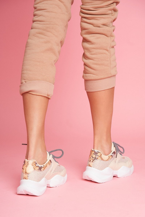 Sportowe Damskie Buty Wężowe Beżowe Giselle