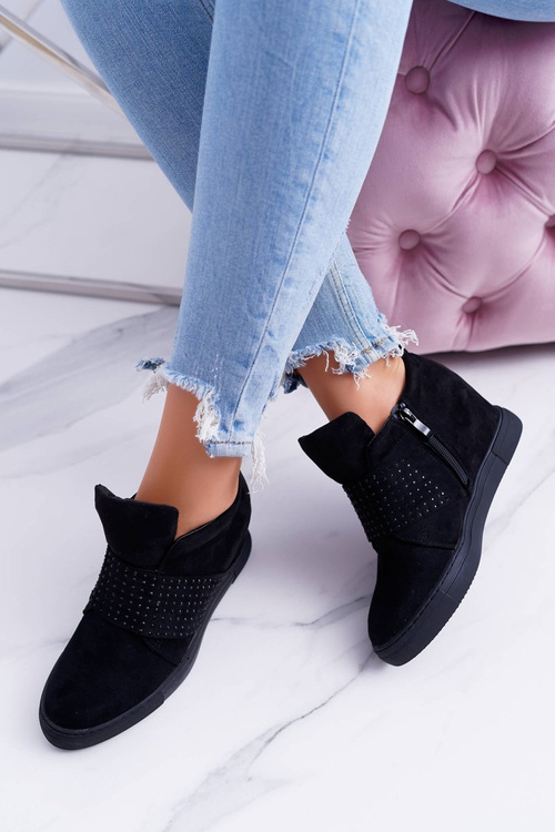 Sneakersy Damskie Czarne Trampki Lu Boo Cekiny PinkSugar
